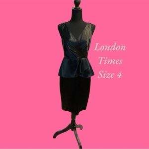LONDON TIMES SIZE 4 SLEEVELESS MIDI DRESS WITH V NECK BOTH FRONT AND BACK
